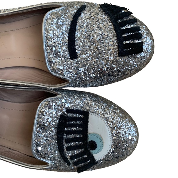 Chiara Ferragni Silver Glitter 'Flirting' Flats sz 35 - Picture 6 of 8
